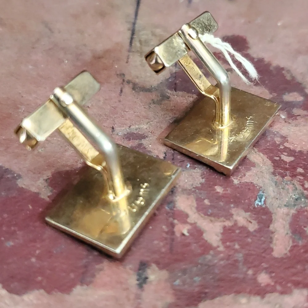 Swank Vintage Cufflinks gold Tone Rectangle w/ clear stone